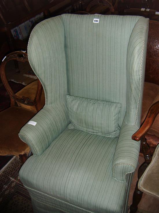 Victorian green upholstered wing armchair(-)